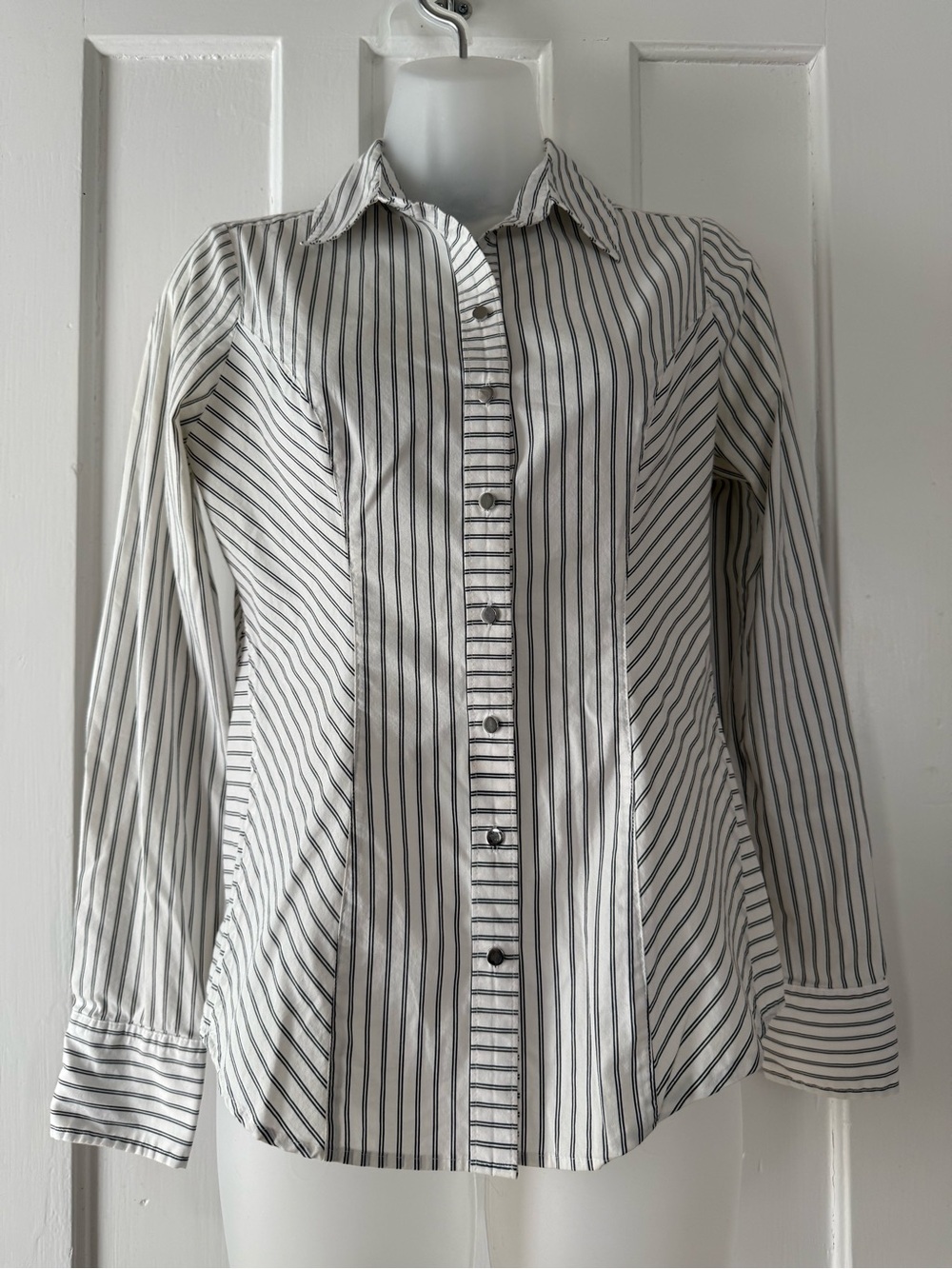 White House Black Market White Shirt with Black Pinstripes